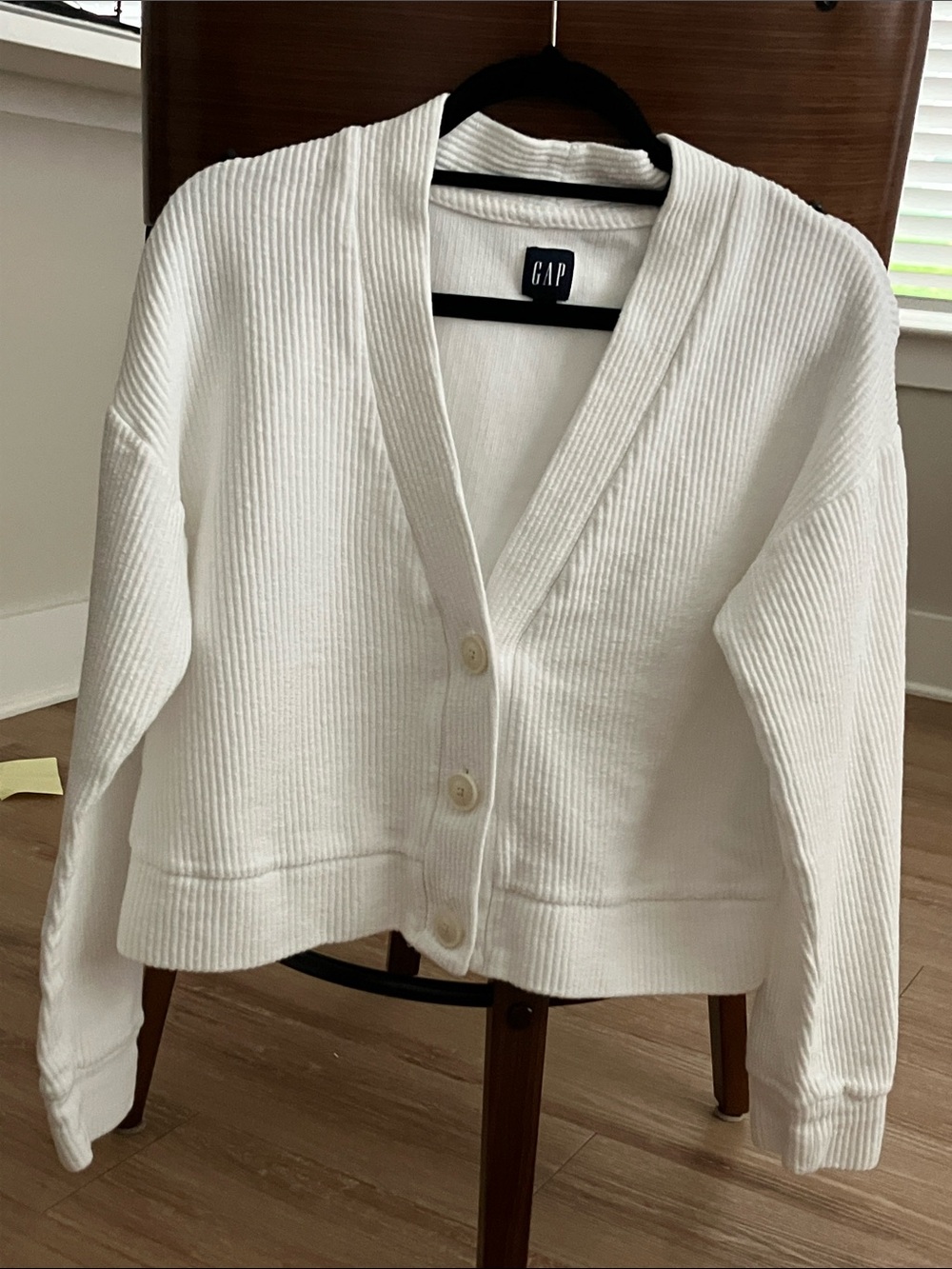 GAP Cream 100 percent cotton Ribbed V‑Neck Button Cardigan